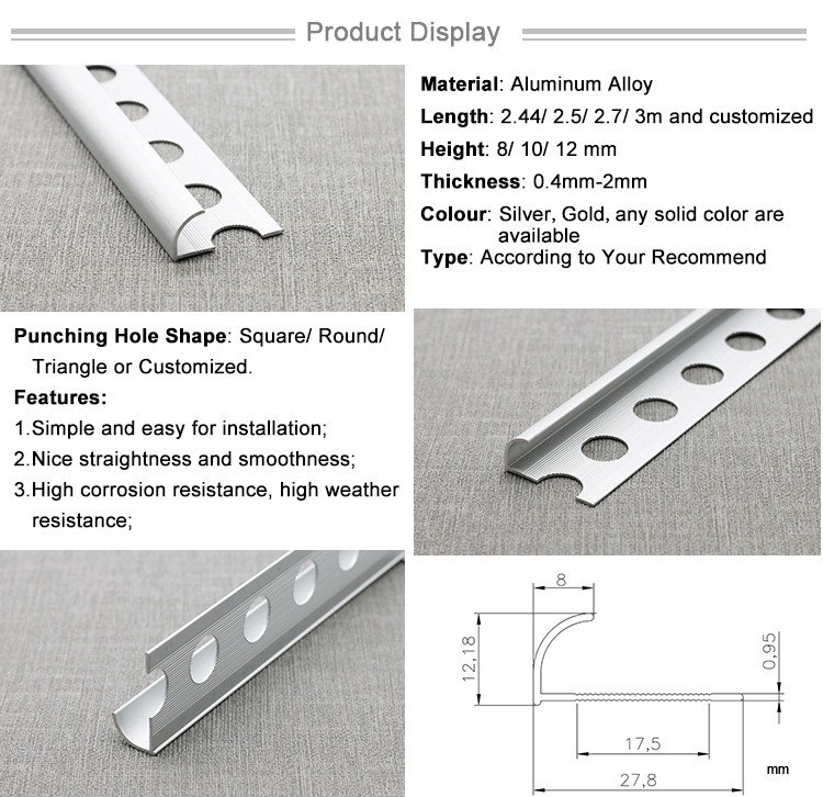 Algeria Market Sale Alum Material Aluminium Straight Tile Trim