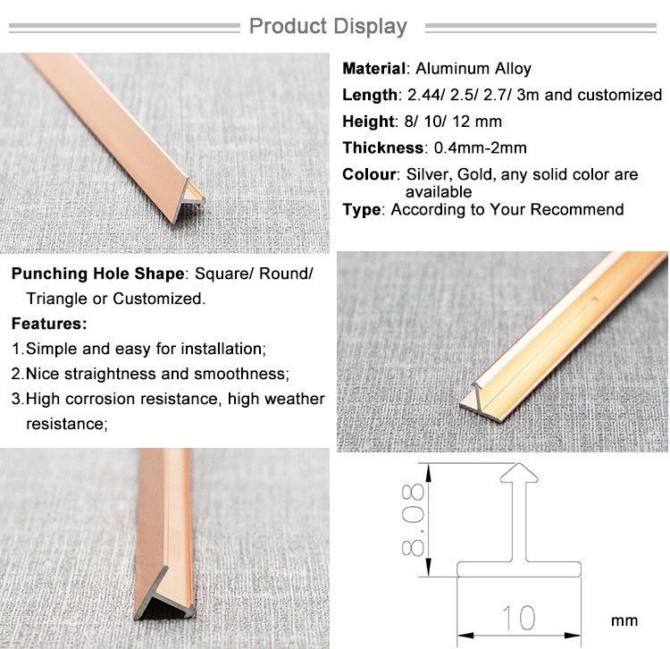 Anodizing Surface Treatment Profile T Molding Shape Edge Aluminum Profile Tile Trim