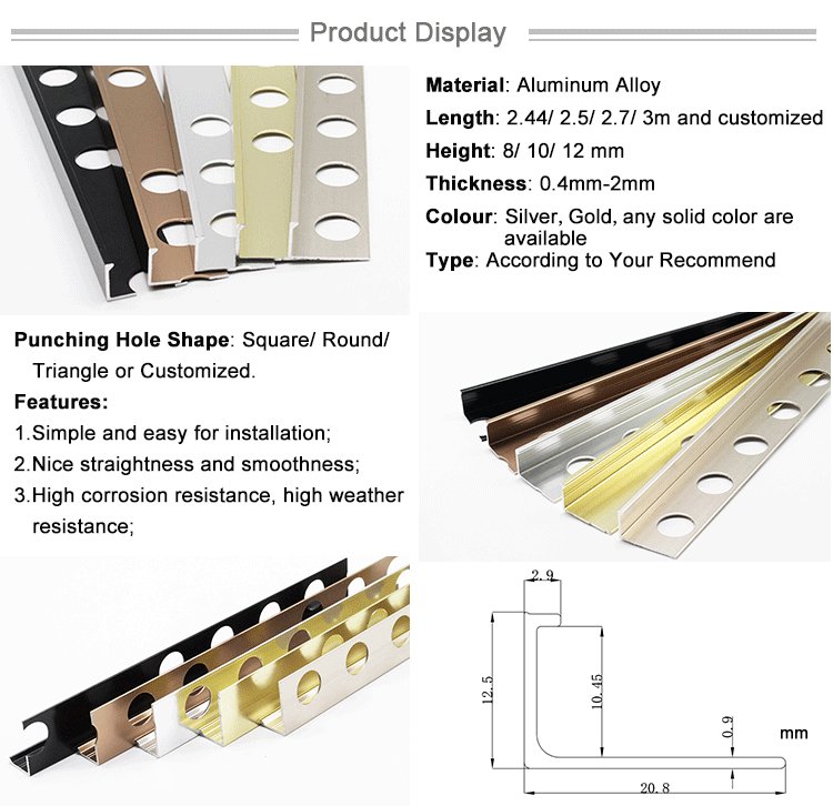 Copper Color Metal Edge Aluminium Tile Trim Profile
