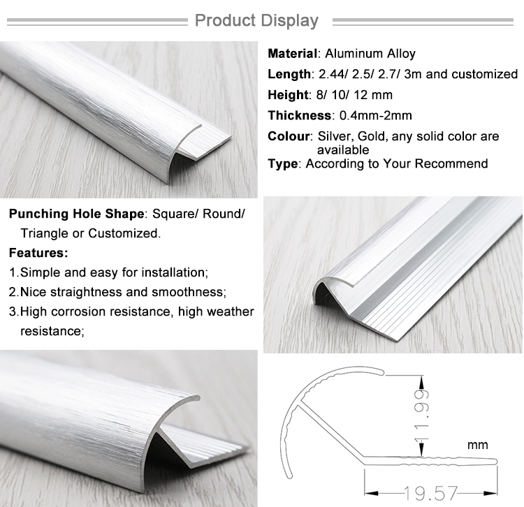 Anodized Round Edge Aluminum Wall Tile Corner Edge Profile Trim for Edge Anti Slip Nosing