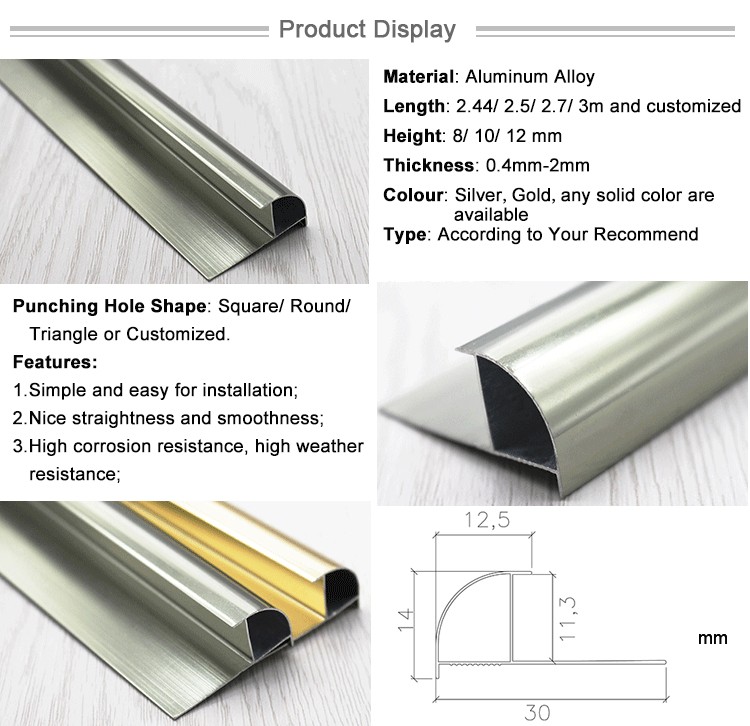 Best Price Interior Accessories Quarter Round Corner Tile Trim Aluminium Construction Profile