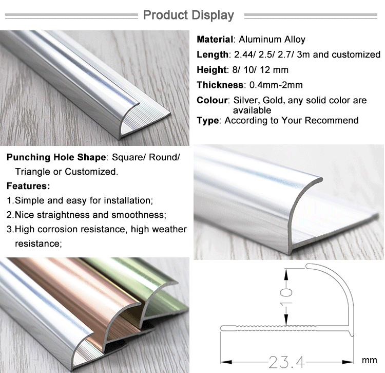 Construction Materials Aluminium Quadrant Tile Border Trim Corner Pieces