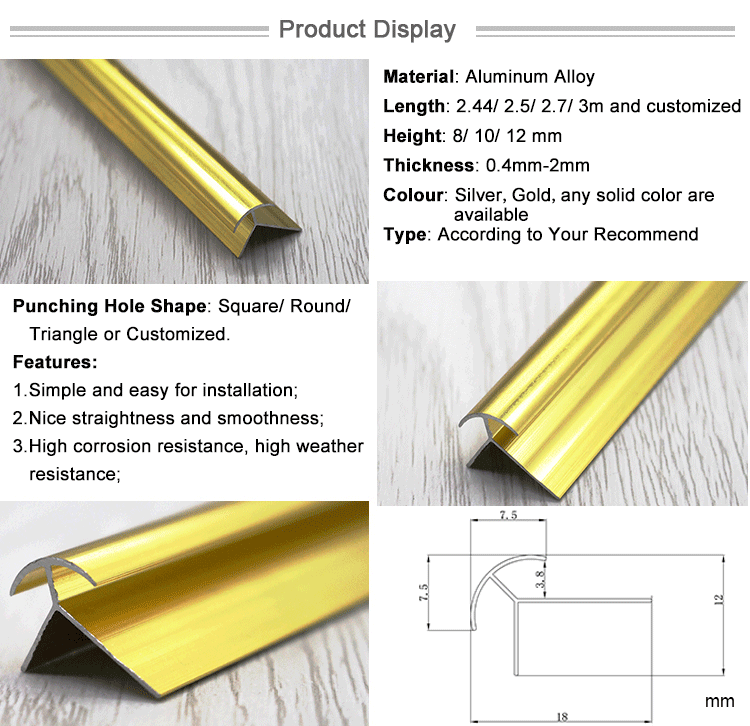 Building Decoration Accessories Aluminum Outside Corner Ceramic Tile Corner
