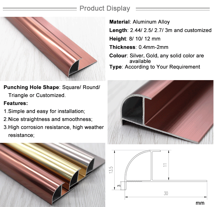 Modern Decorative Chromed Polished Ceramic Wall Exterior 170g Aluminium Corner Tile Trim