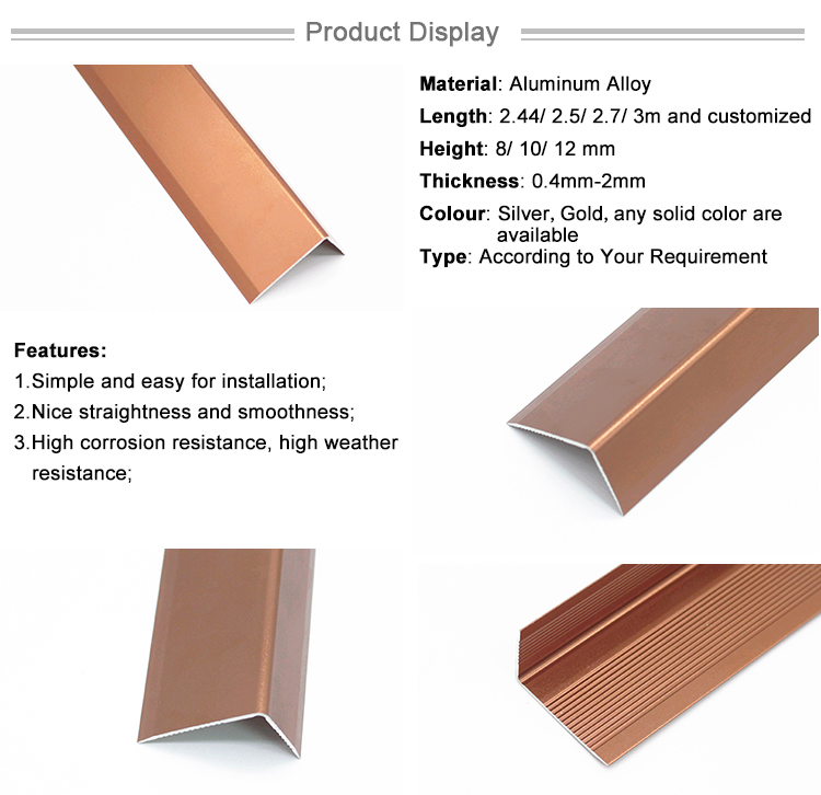 Aluminum Trim Strip Vinyl Floor Anti-Slip Stair Nosings