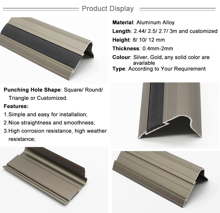 Factory Direct Sale Anti-Slip Black Metal Aluminum Ceramic Tile Edging Stair Nosing