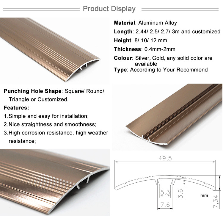Cover Aluminum Floor Divider Strips for Carpet and Flooring