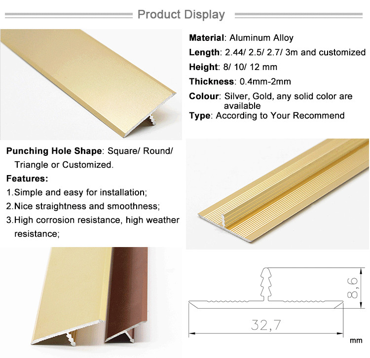 Modern Decorative Aluminium Metal Material Door Threshold Flat Transition Strip for Floor