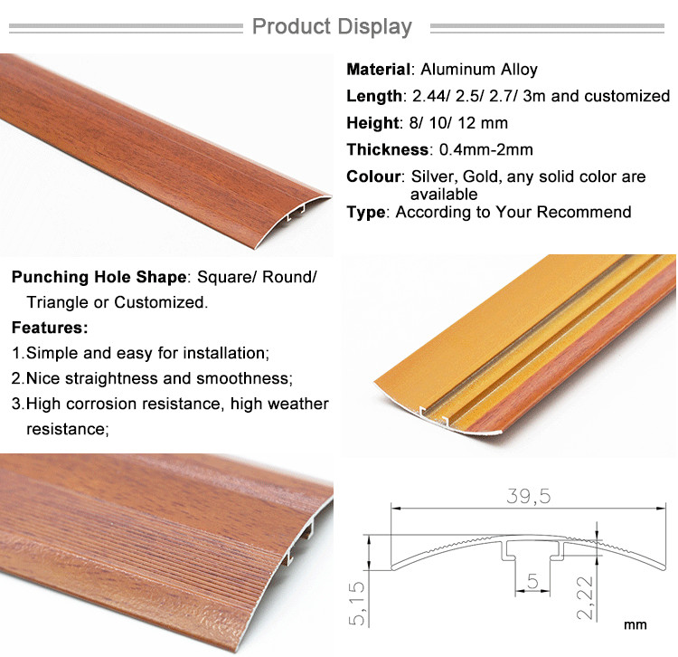 Aluminum Alloy Wood Grain Flexible Floor Trim Construction Material