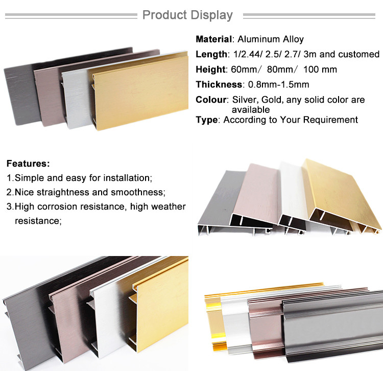 Baseboard Manufacturers Aluminium Decoration Material Metal Wall Flooring Edge Skirting Board Tile Trim Profile Baseboard