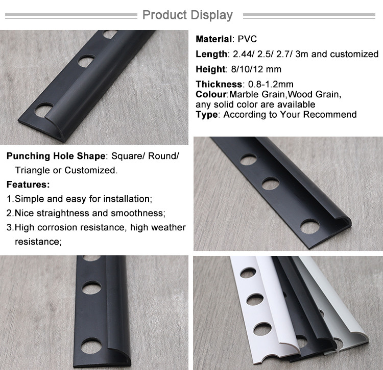 Building Interior Plastic Accessories Custom Color Tile PVC Strips Corner