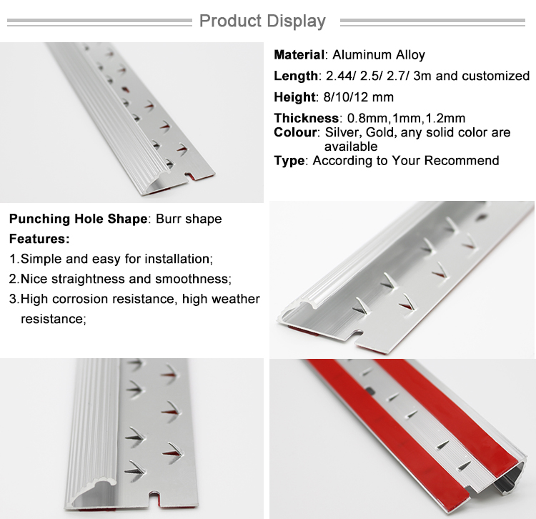 Aluminum Vinyl Tile Trim Carpet Capping End Profile with Adhesive Strip