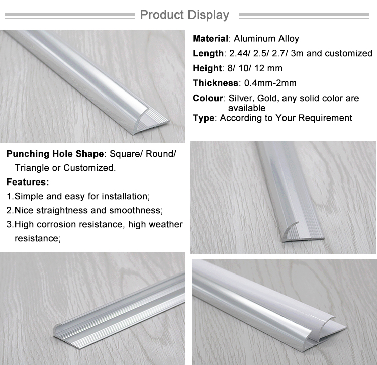 Durable in Use Silver Color Aluminium Cove Outside Corner Tile Trim