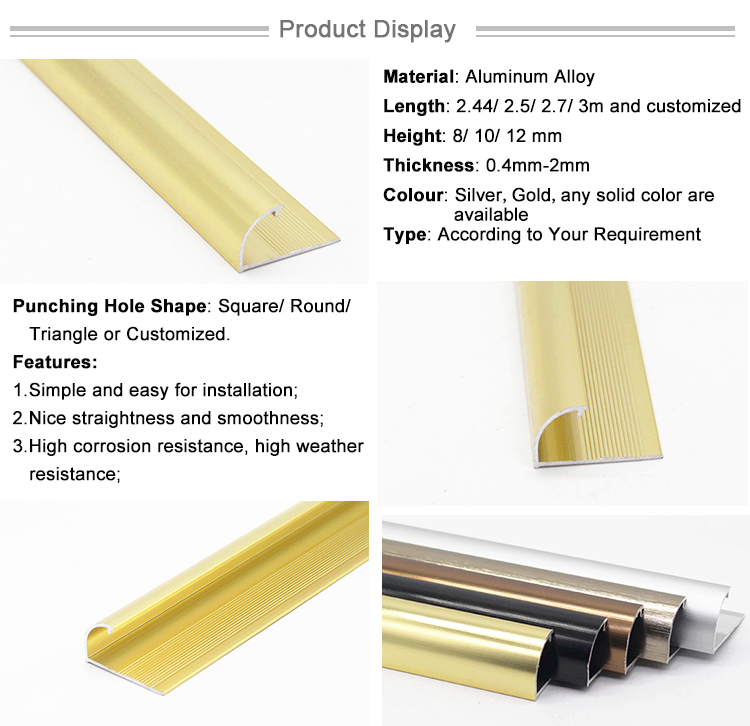 Elegant Shape Wall Tile Accessories Aluminium Trim Edging