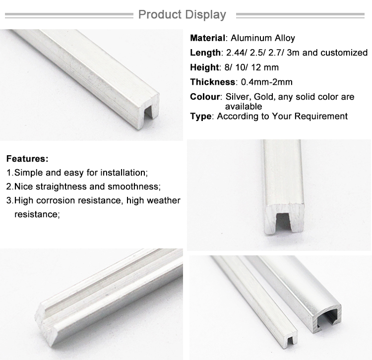Contemporary Aluminium Tile U Shape Channel Metal U-Trim Edge