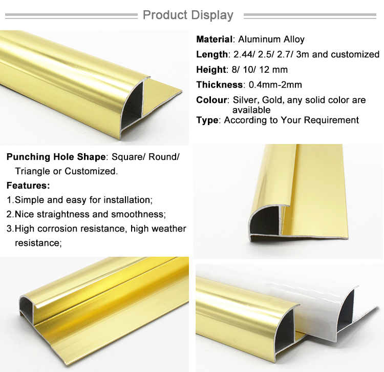Easy Install Quarter Round Aluminum Tile Edge Trim Edge Decorative Metal Wall Trim