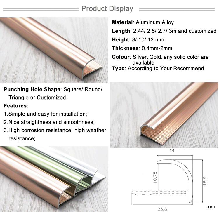 Polished Metal 12 Mm Rose Gold Trim Door For Frames