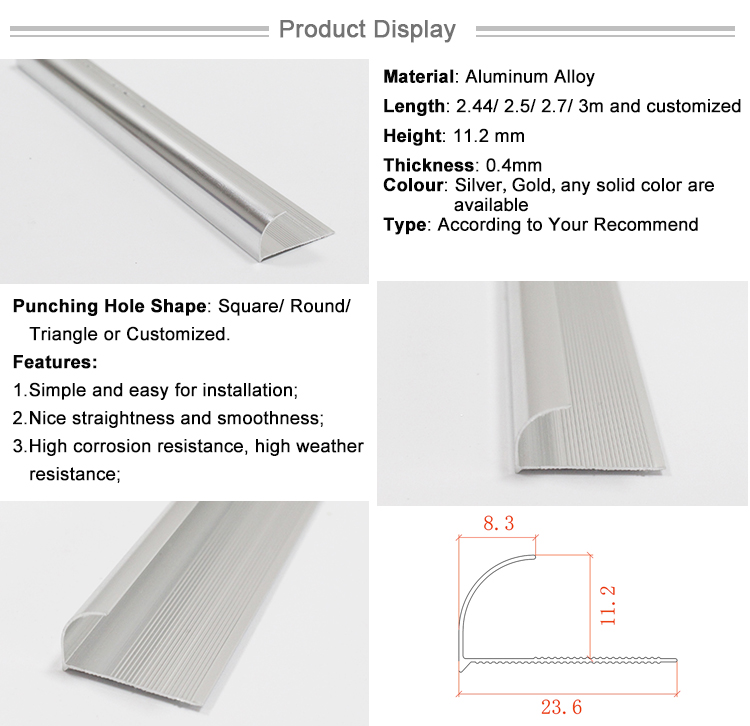 Cost Effective Low Price Decorative Curved Metal Wall Tile Edge Aluminum Quarter Round Corner Trim