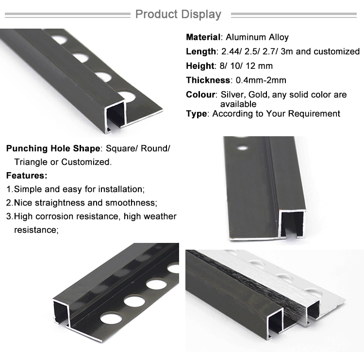6063 Black Anodizing Aluminium Extrusion Custom Tile Trim Corner Profile for Building Tiles