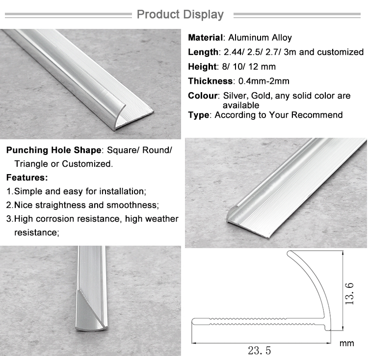 Low Price Bright Silver Aluminum Metal Bullnose Profile