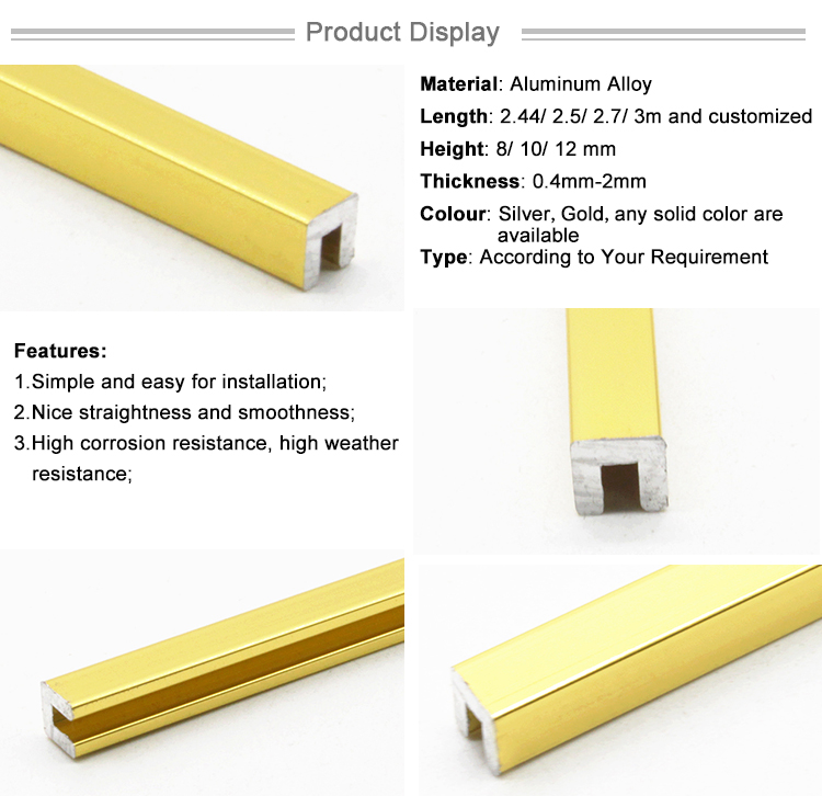 Beautiful Color Flexible Aluminum Gold Bord Profile Interior