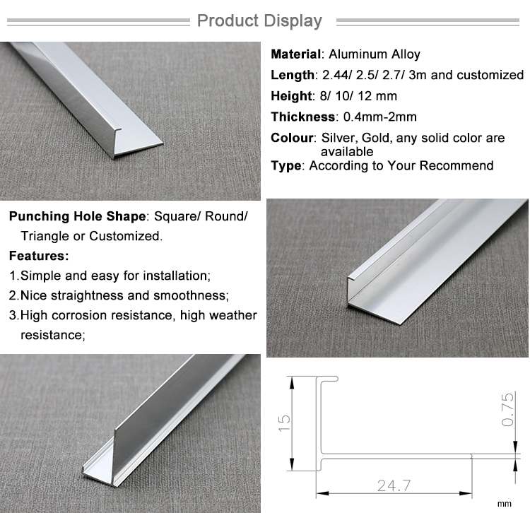 House Decorative Alu Extrusion Profiles Wall Metal Tile Trim