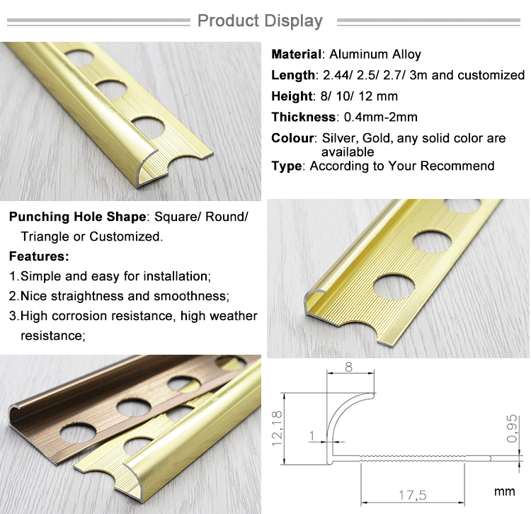 Commercial Corner Connect Aluminum Wall And Tile Profile