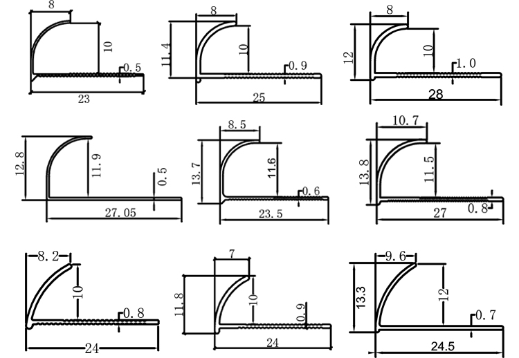 AR-001 Customized Thickness Metal Quadrant Profile Edge Decor Marble Tile Trim