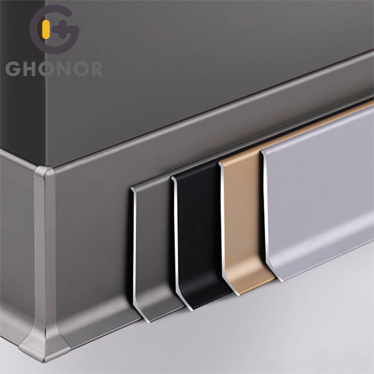 B-004 Foshan 60mm 80mm 100mm 120mm Aluminium Metal Wall Edge Skirting Base Board Profile Tile Trim Protector Baseboard