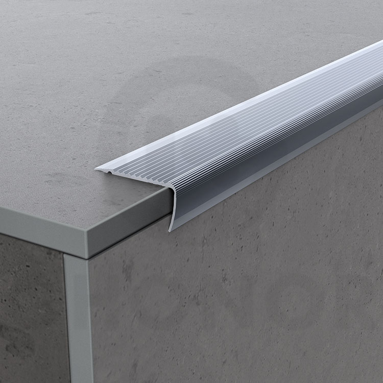SN-017 Cheap Price PVC Rubber Non Slip Aluminum Curved Bullnose Anti Slip Step Nose Profile Strip Ceramic Tile Metal Trim Stair Nosing