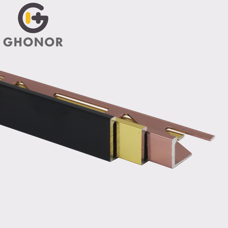 AL-004 Ceramic Metal Edge Gold Strips L Profile Shaped Corner Aluminium Tile Trim for Tile Transition