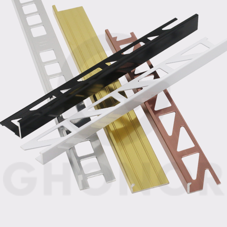 AL-004 Ceramic Metal Edge Gold Strips L Profile Shaped Corner Aluminium Tile Trim for Tile Transition