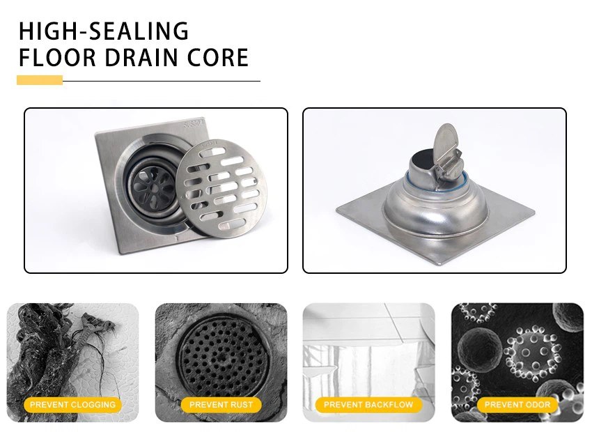 Gold Brushed Metal Stainless Steel Square Bathroom Shower Floor Drain Grate