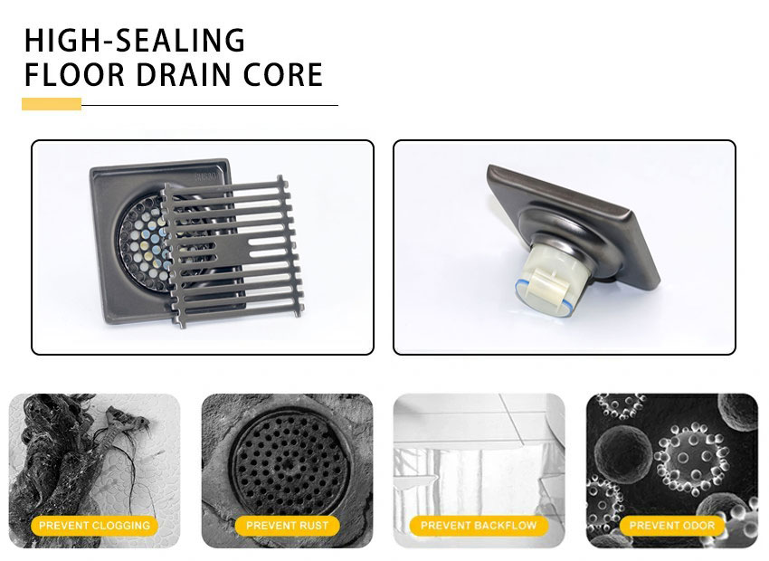 Black Square Shower Drain Floor Waste