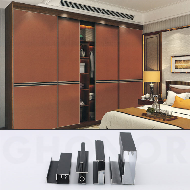 Decorative Aluminium Wardrobe Sliding Door Frame System Metal Almirah Frames