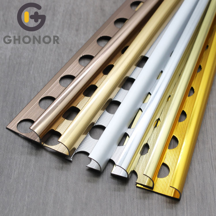 AR-064 Low Price Metal Decorative Wall Molding Ceramic Gold Edging Curved Tile Trim Border Strip Corners Aluminium Trim