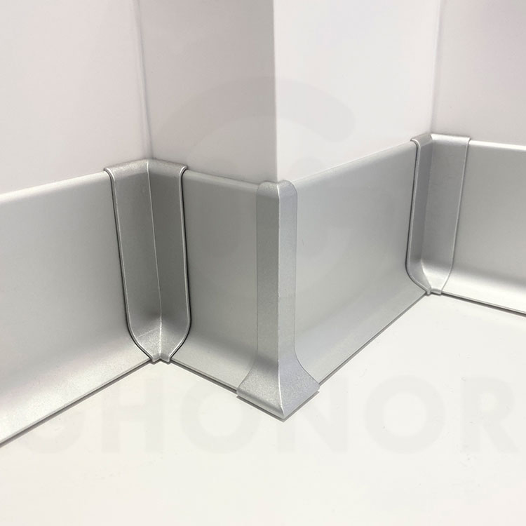 B-004 Foshan 60mm 80mm 100mm 120mm Aluminium Metal Wall Edge Skirting Base Board Profile Tile Trim Protector Baseboard