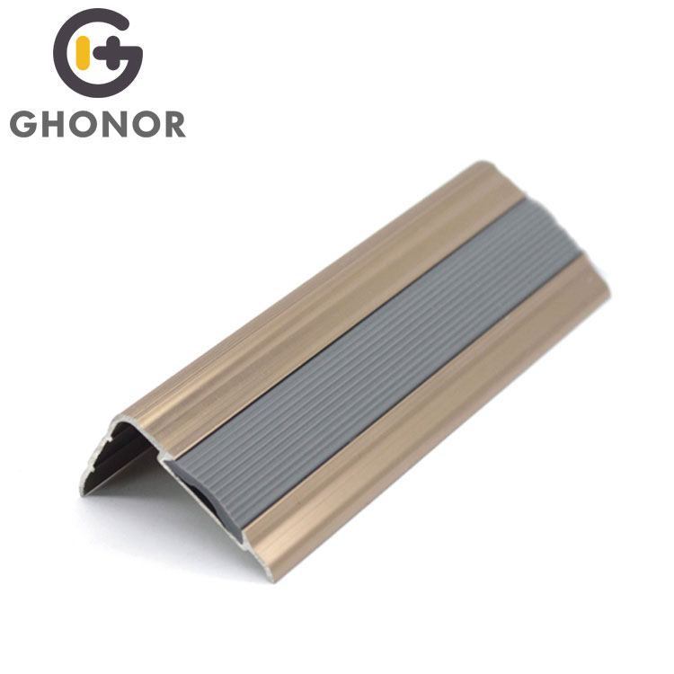 SN-017 Cheap Price PVC Rubber Non Slip Aluminum Curved Bullnose Anti Slip Step Nose Profile Strip Ceramic Tile Metal Trim Stair Nosing