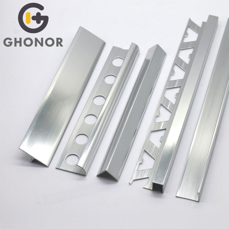 ZT-001 Different Shape Decorative Aluminum Alloy Anodized Silver Tile Edge Corner Trim Modern Style Metal