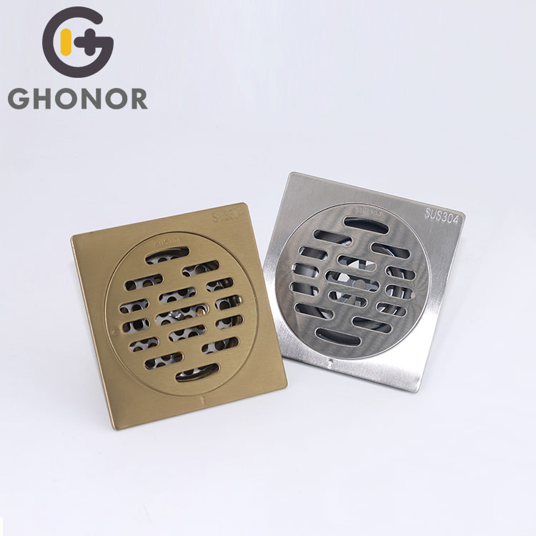 Gold Brushed Metal Stainless Steel Square Bathroom Shower Floor Drain Grate
